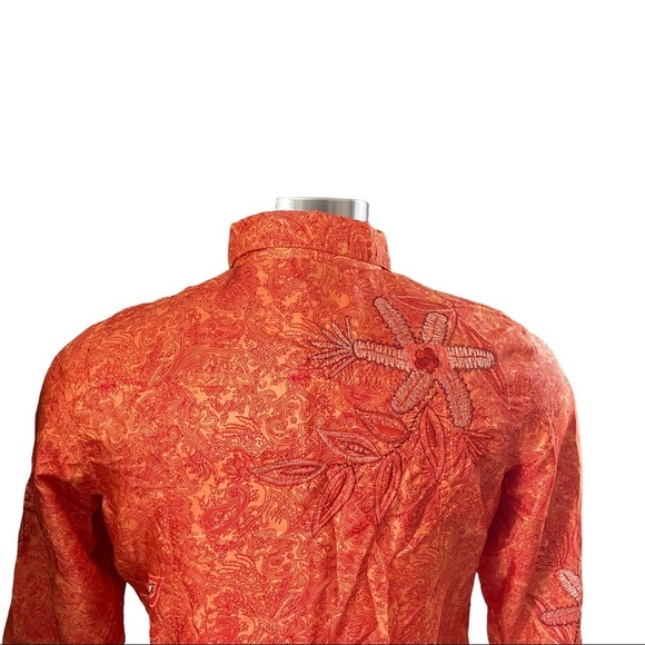 Laura Ashley Burnt Orange 100% Silk Floral Embroidered Collared Blouse Jacket PL - Picture 6 of 11